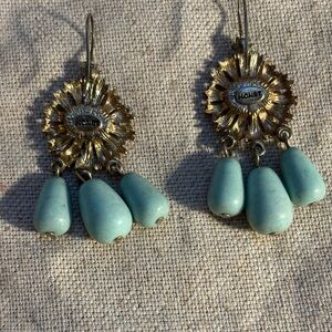 Monet Gold and Aqua Drop Earrings